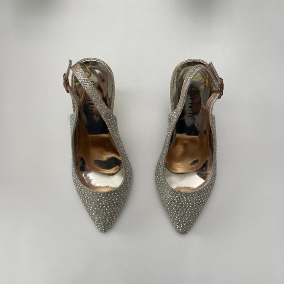 Rusty Lopez Pointed-toe slingback heels Bedazzeled Gold - Picture 2 of 3